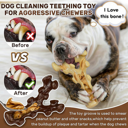 2 Pack Dog Chew Toys for Aggressive Chewers,Boredom and Stimulating Best Dog Toys for Medium/Large Breed,Tough Almost Indestructible Dog Bones for Teeth Cleaning and Training