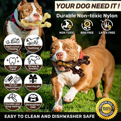 2 Pack Dog Chew Toys for Aggressive Chewers,Boredom and Stimulating Best Dog Toys for Medium/Large Breed,Tough Almost Indestructible Dog Bones for Teeth Cleaning and Training