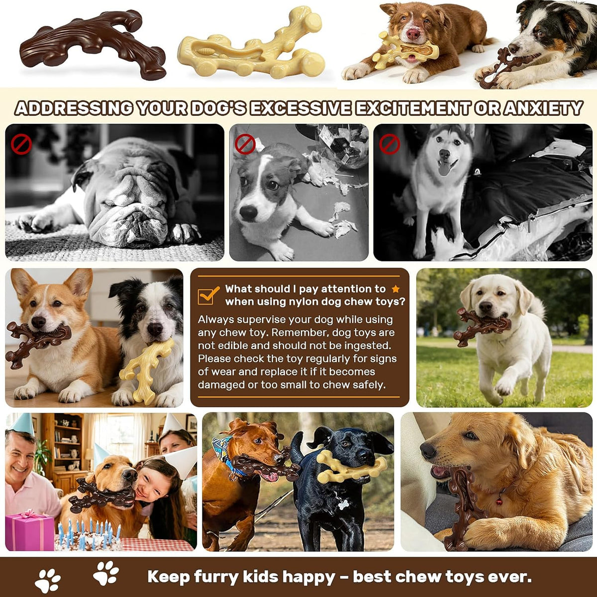 2 Pack Dog Chew Toys for Aggressive Chewers,Boredom and Stimulating Best Dog Toys for Medium/Large Breed,Tough Almost Indestructible Dog Bones for Teeth Cleaning and Training