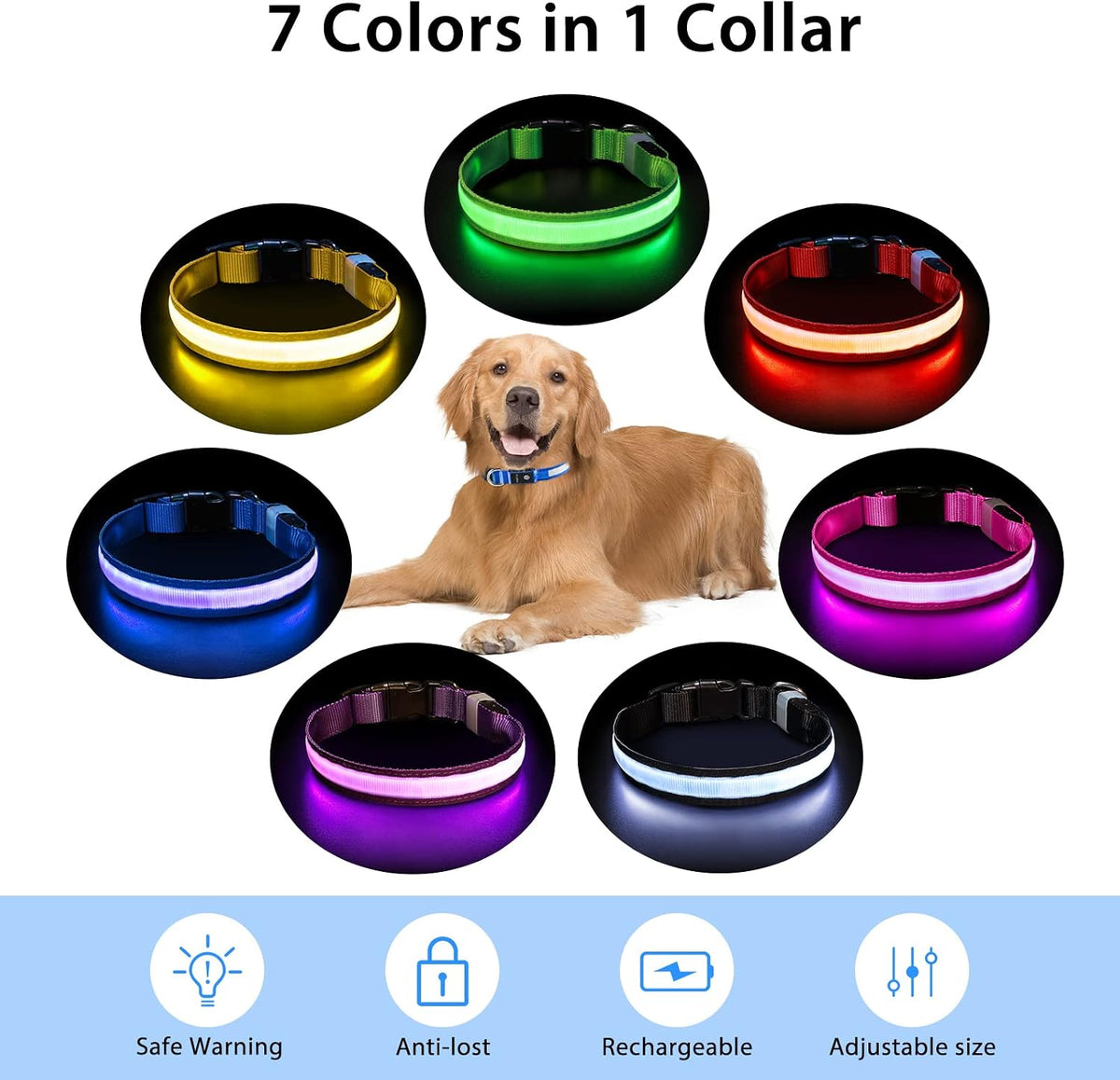 PcEoTllar Light up Dog Collar, Safe for Night Walking, Adjustable, Green, M