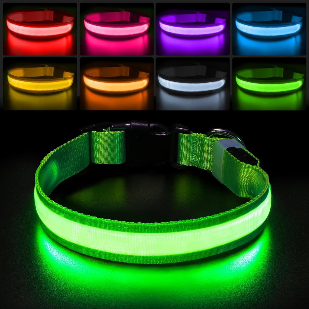 PcEoTllar Light up Dog Collar, Safe for Night Walking, Adjustable, Green, M