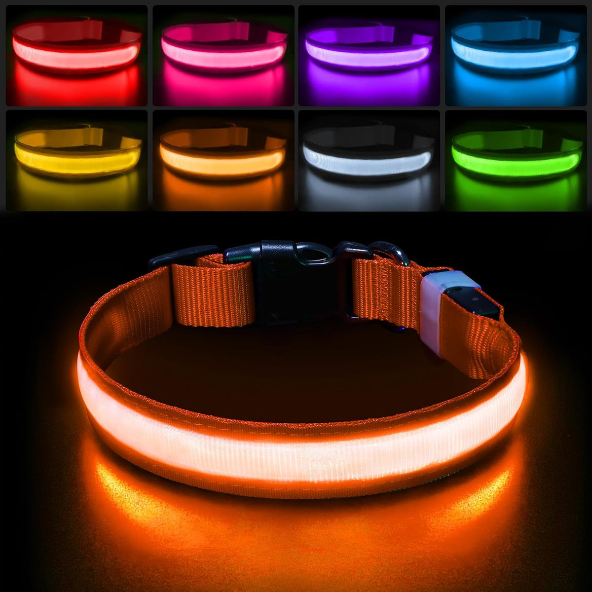 PcEoTllar Light up Dog Collar, Safe for Night Walking, Adjustable, Green, M