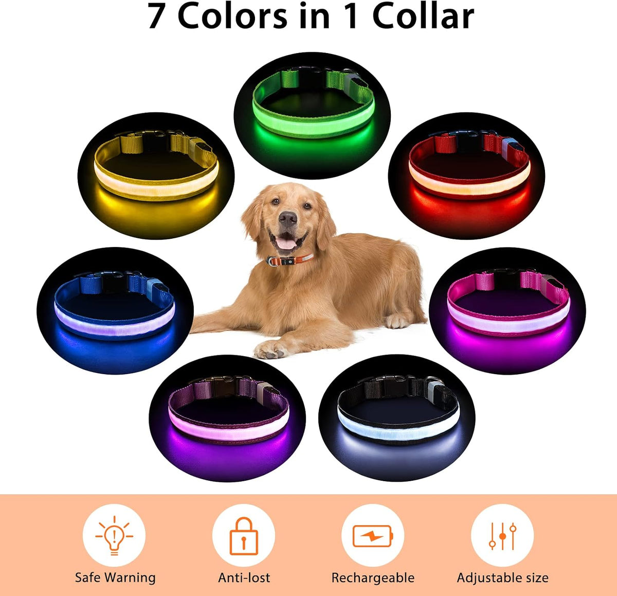 PcEoTllar Light up Dog Collar, Safe for Night Walking, Adjustable, Green, M
