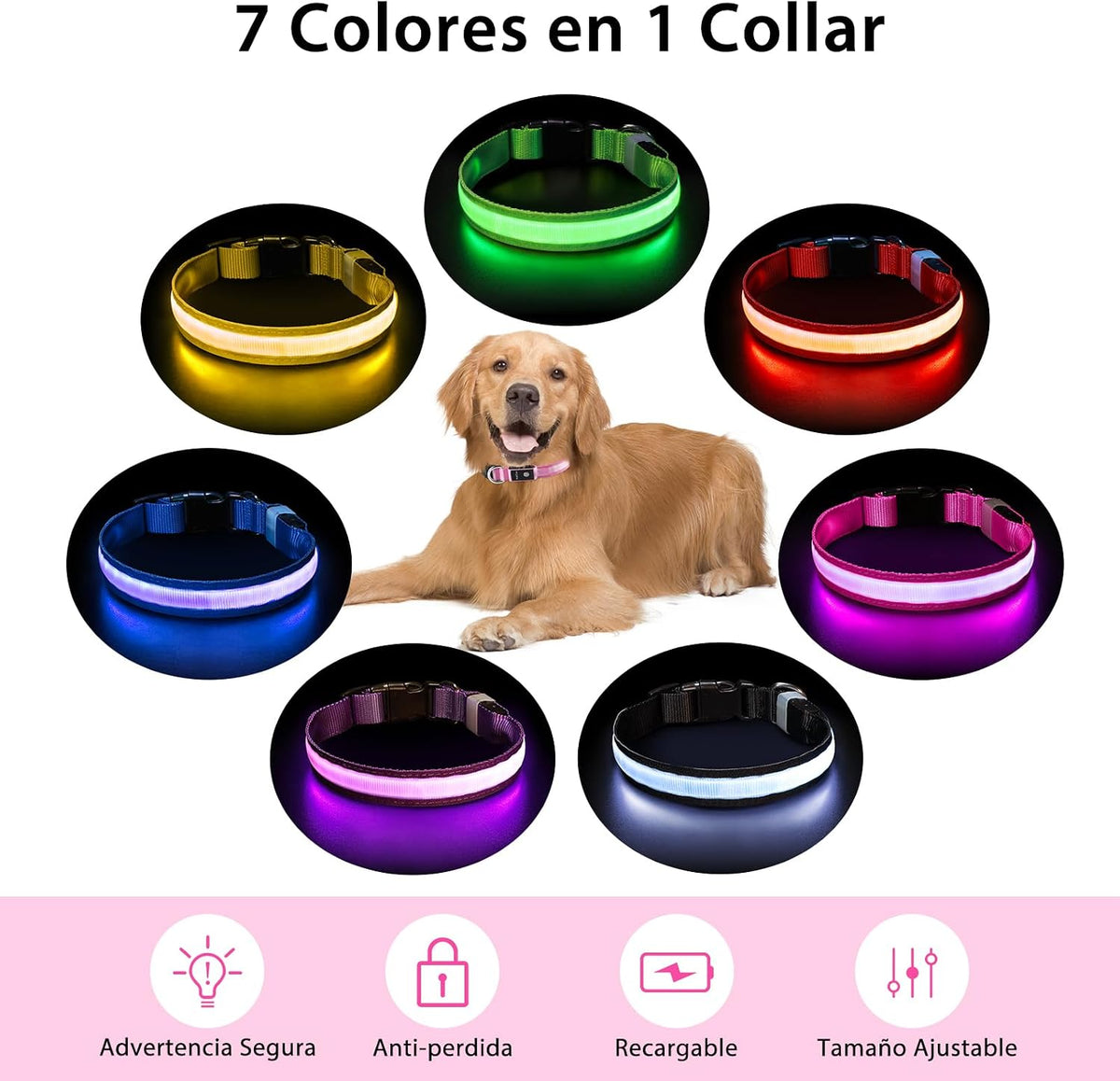 PcEoTllar Light up Dog Collar, Safe for Night Walking, Adjustable, Green, M