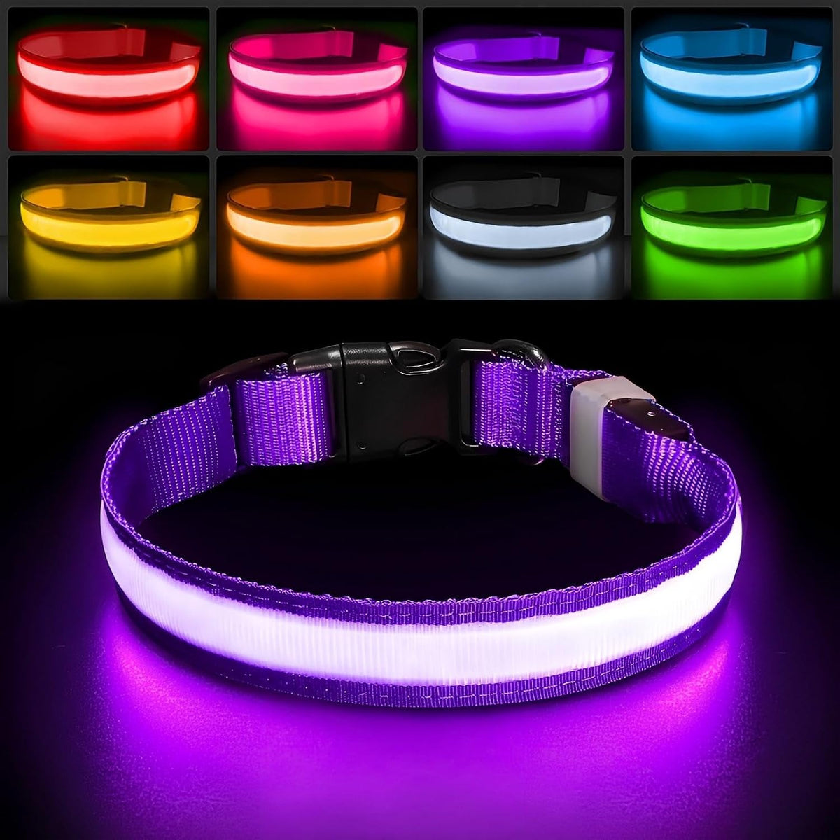 PcEoTllar Light up Dog Collar, Safe for Night Walking, Adjustable, Green, M