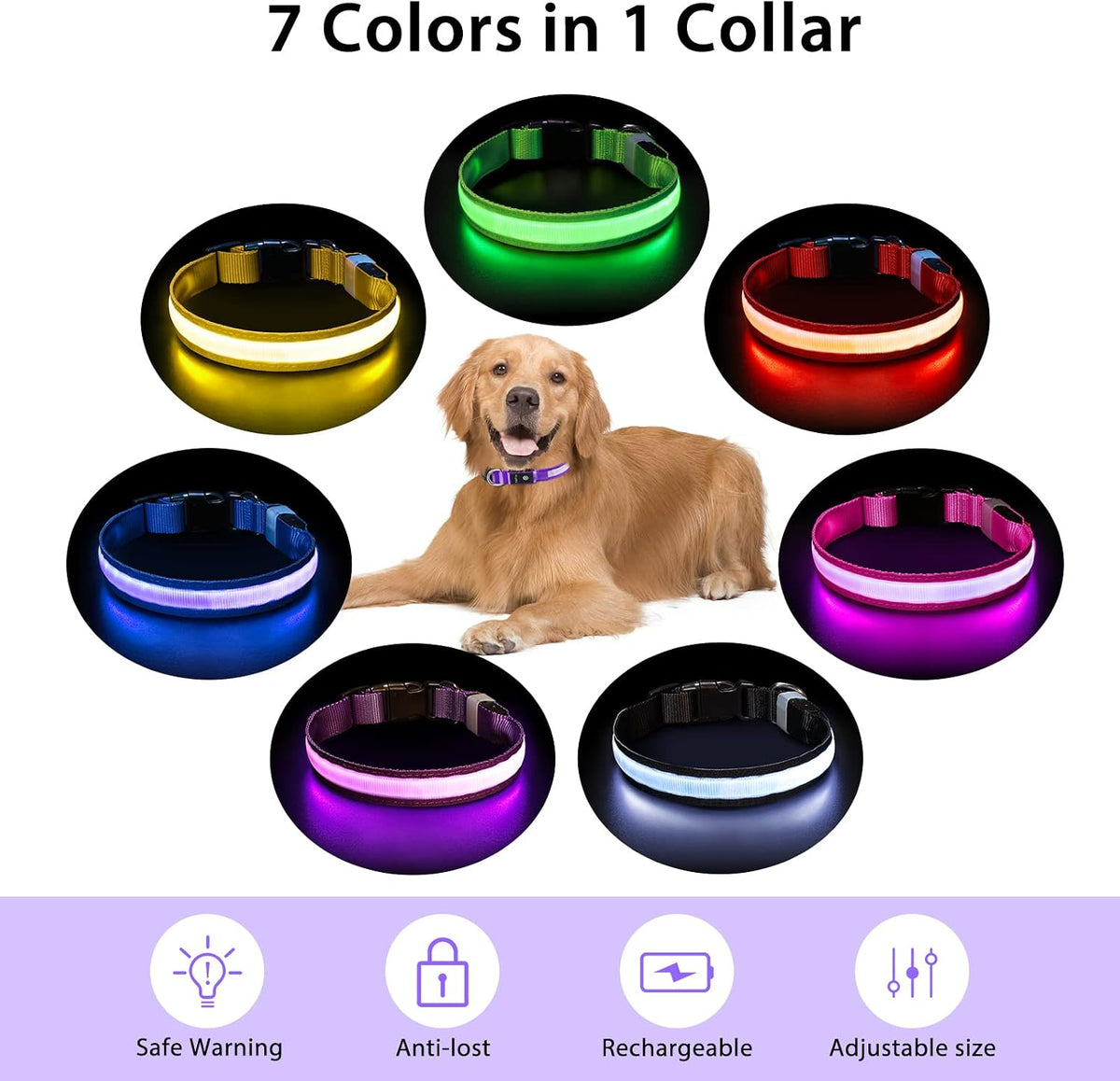 PcEoTllar Light up Dog Collar, Safe for Night Walking, Adjustable, Green, M