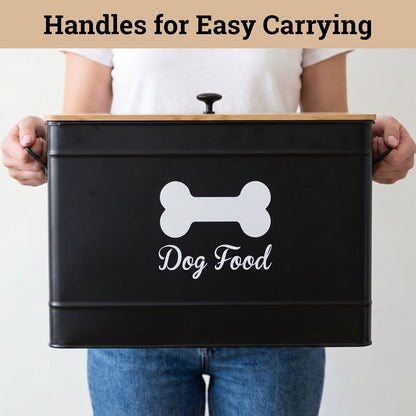 Metal Dog Food Container 15-20 lbs w/ Airtight Bamboo Lid, 70 Cup Capacity