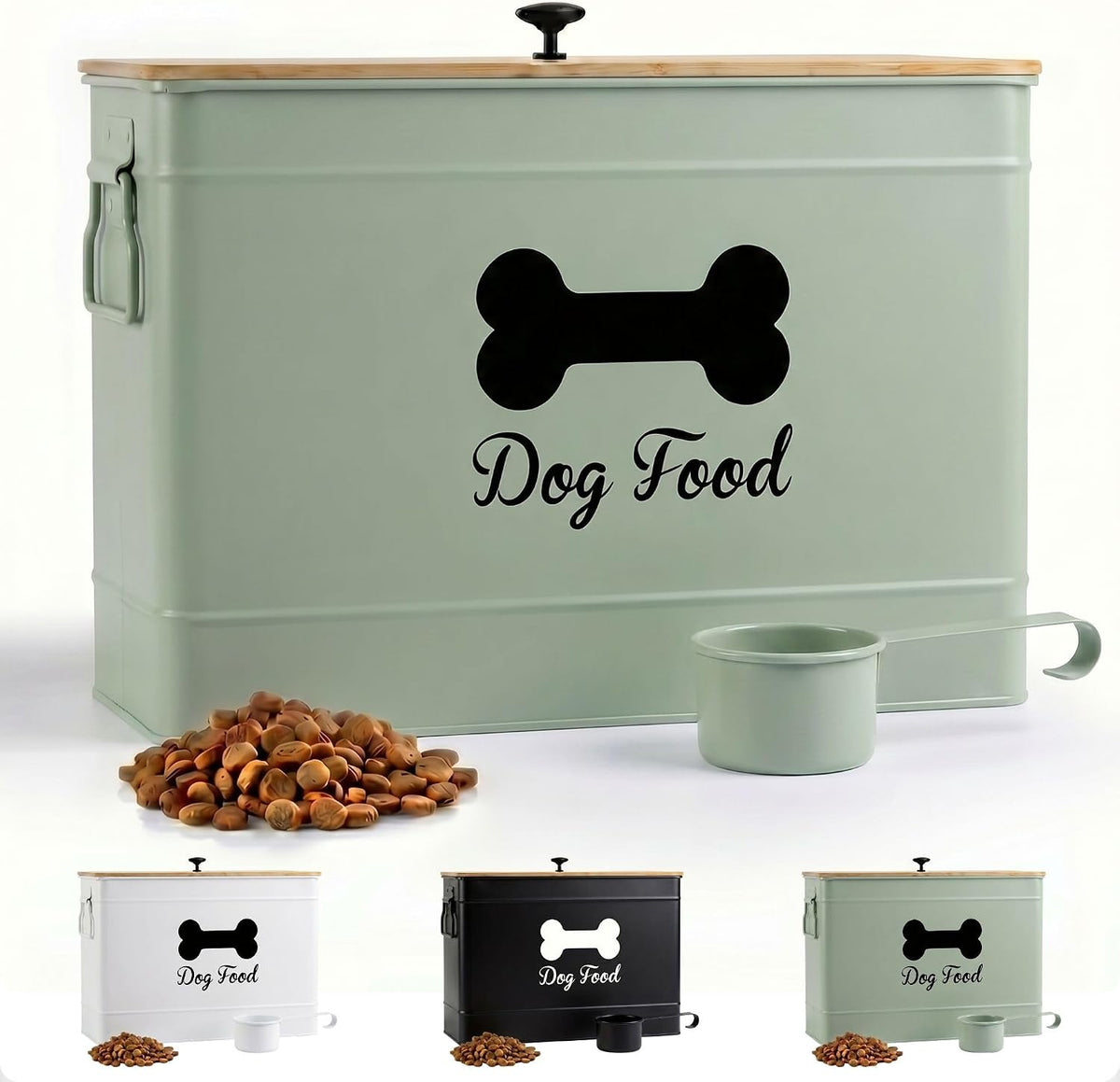 Metal Dog Food Container 15-20 lbs w/ Airtight Bamboo Lid, 70 Cup Capacity