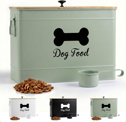 Metal Dog Food Container 15-20 lbs w/ Airtight Bamboo Lid, 70 Cup Capacity