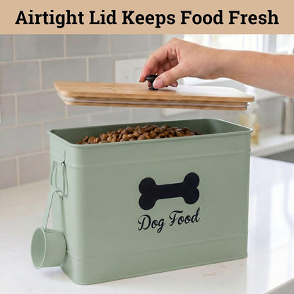 Metal Dog Food Container 15-20 lbs w/ Airtight Bamboo Lid, 70 Cup Capacity