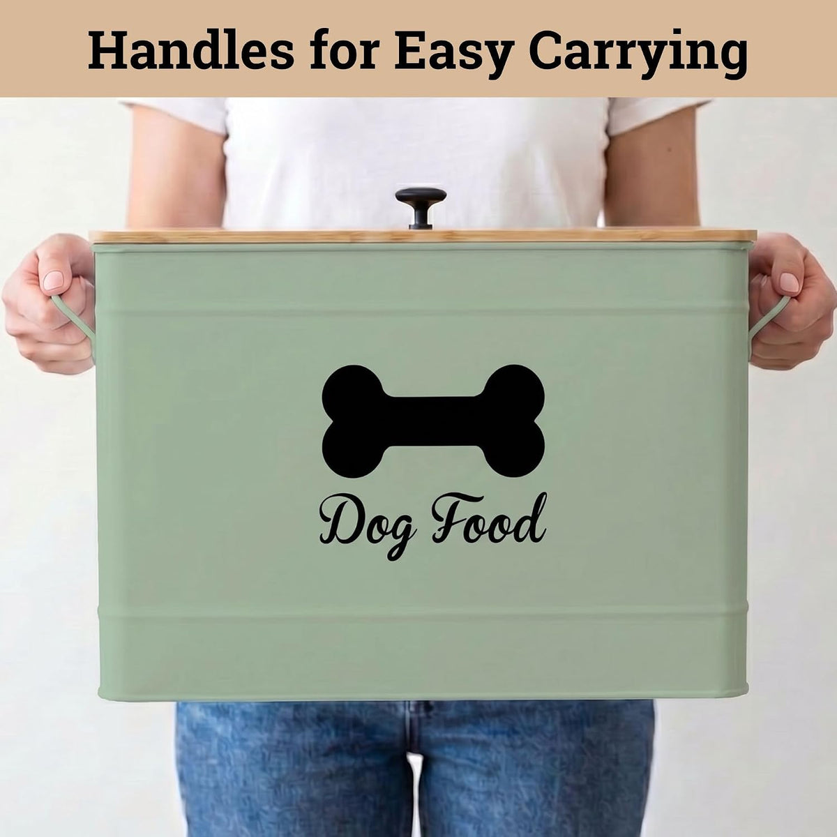Metal Dog Food Container 15-20 lbs w/ Airtight Bamboo Lid, 70 Cup Capacity