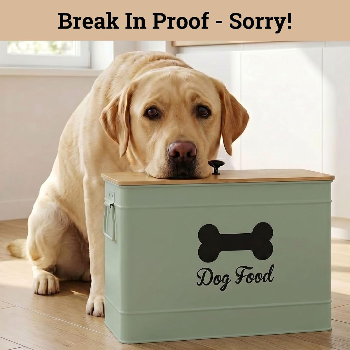 Metal Dog Food Container 15-20 lbs w/ Airtight Bamboo Lid, 70 Cup Capacity