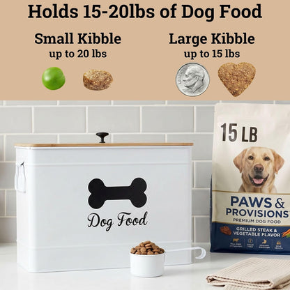 Metal Dog Food Container 15-20 lbs w/ Airtight Bamboo Lid, 70 Cup Capacity