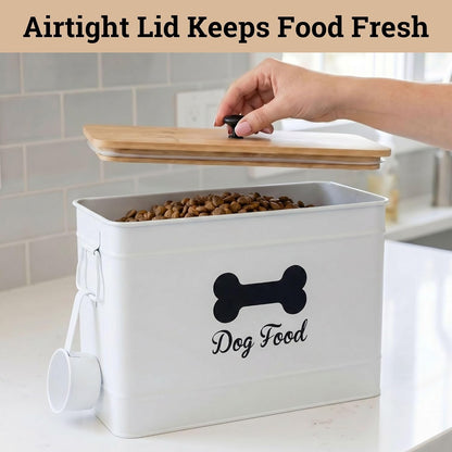 Metal Dog Food Container 15-20 lbs w/ Airtight Bamboo Lid, 70 Cup Capacity