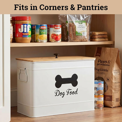 Metal Dog Food Container 15-20 lbs w/ Airtight Bamboo Lid, 70 Cup Capacity
