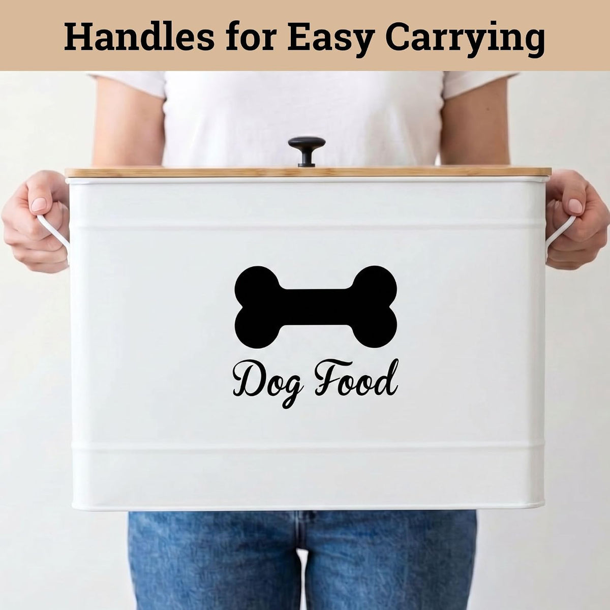 Metal Dog Food Container 15-20 lbs w/ Airtight Bamboo Lid, 70 Cup Capacity