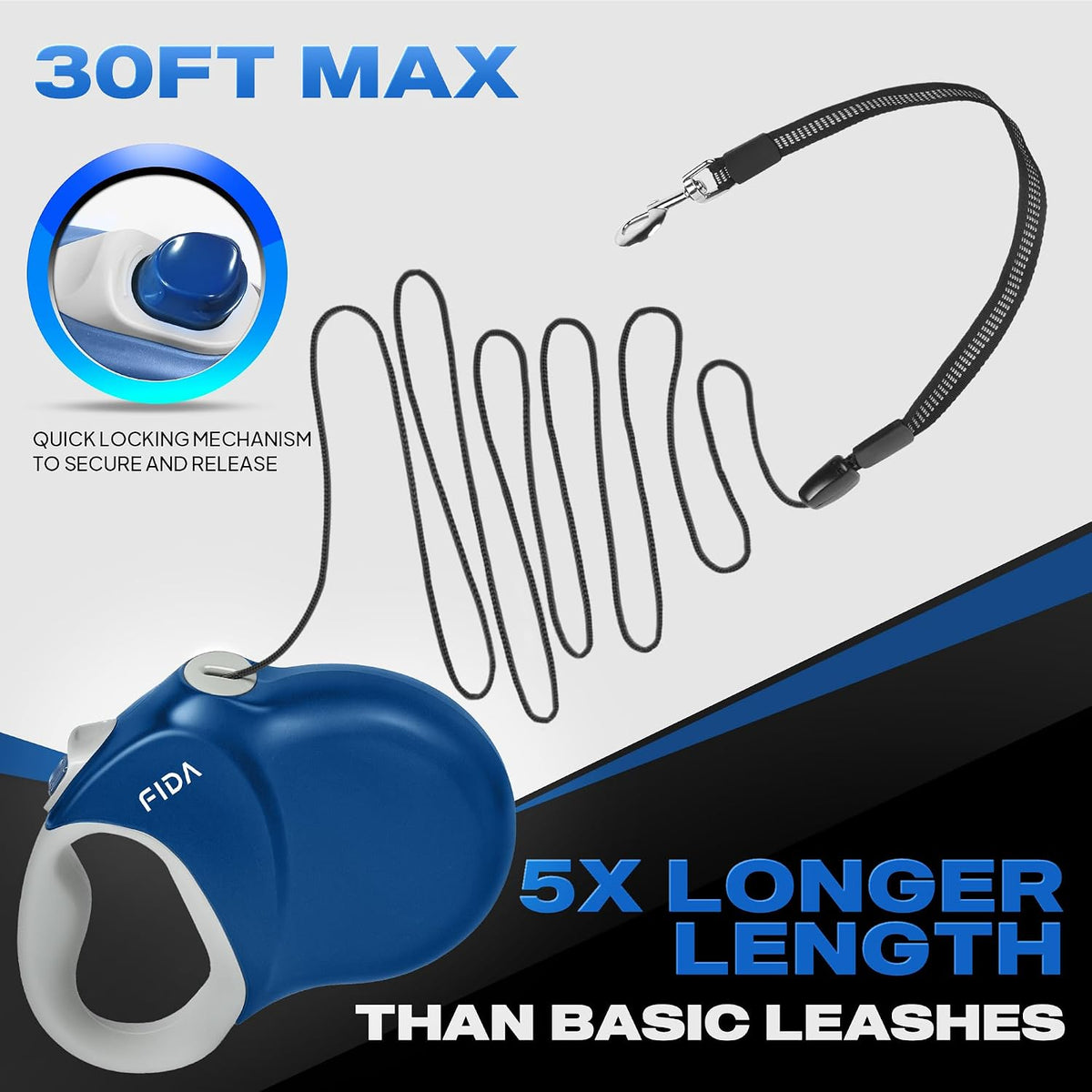 Upgraded Retractable Dog Leash, 30ft, Heavy Duty, Black