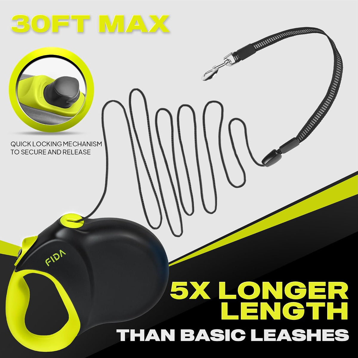 Upgraded Retractable Dog Leash, 30ft, Heavy Duty, Black