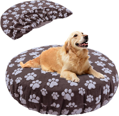 Washable Dog Bed Covers Replacement Round Waterproof Bed Cover for Dog Soft Pet Bed Cover with Lovely Dog Paw Print and Double-Sided Usable Design,Cover Only(Dark Gray,30 * 30 * 10in)