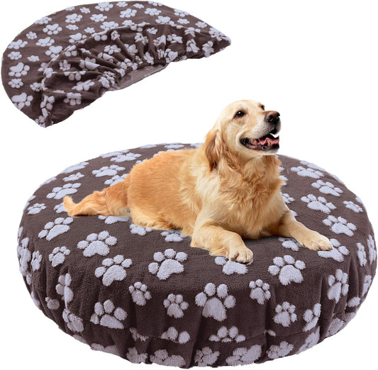 Washable Dog Bed Covers Replacement Round Waterproof Bed Cover for Dog Soft Pet Bed Cover with Lovely Dog Paw Print and Double-Sided Usable Design,Cover Only(Dark Gray,30 * 30 * 10in)
