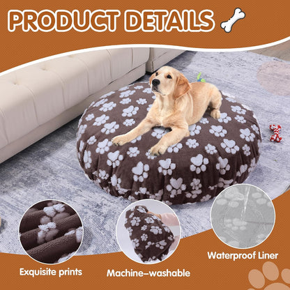 Washable Dog Bed Covers Replacement Round Waterproof Bed Cover for Dog Soft Pet Bed Cover with Lovely Dog Paw Print and Double-Sided Usable Design,Cover Only(Dark Gray,30 * 30 * 10in)