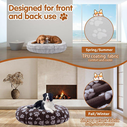 Washable Dog Bed Covers Replacement Round Waterproof Bed Cover for Dog Soft Pet Bed Cover with Lovely Dog Paw Print and Double-Sided Usable Design,Cover Only(Dark Gray,30 * 30 * 10in)