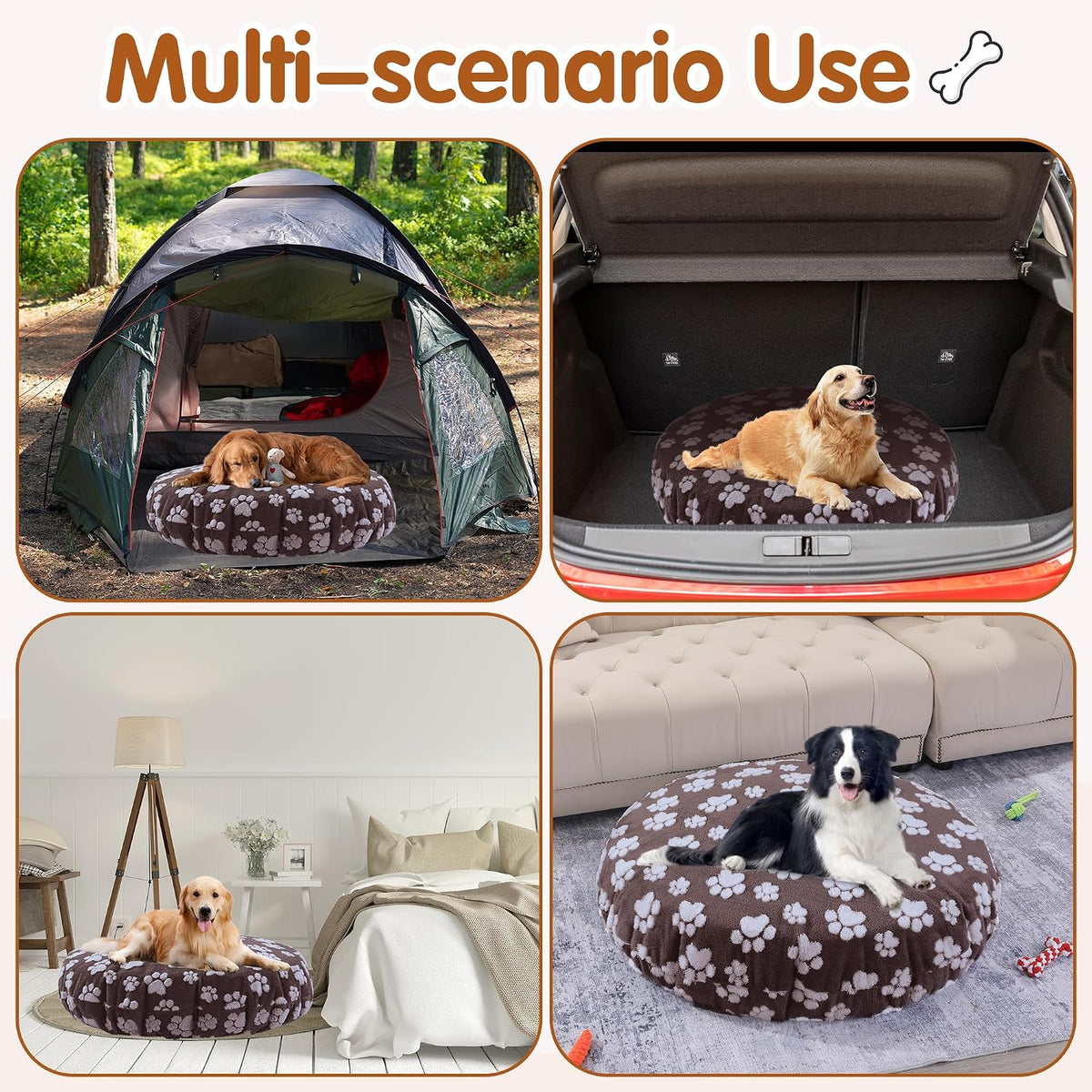 Washable Dog Bed Covers Replacement Round Waterproof Bed Cover for Dog Soft Pet Bed Cover with Lovely Dog Paw Print and Double-Sided Usable Design,Cover Only(Dark Gray,30 * 30 * 10in)