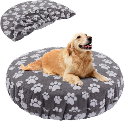 Washable Dog Bed Covers Replacement Round Waterproof Bed Cover for Dog Soft Pet Bed Cover with Lovely Dog Paw Print and Double-Sided Usable Design,Cover Only(Dark Gray,30 * 30 * 10in)