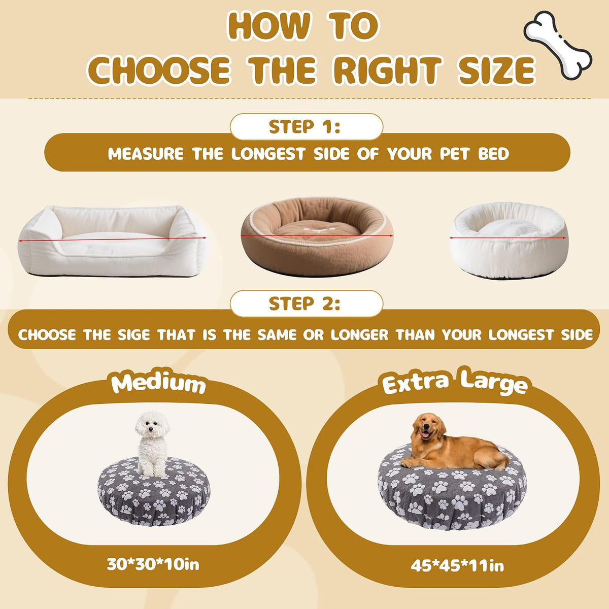 Washable Dog Bed Covers Replacement Round Waterproof Bed Cover for Dog Soft Pet Bed Cover with Lovely Dog Paw Print and Double-Sided Usable Design,Cover Only(Dark Gray,30 * 30 * 10in)
