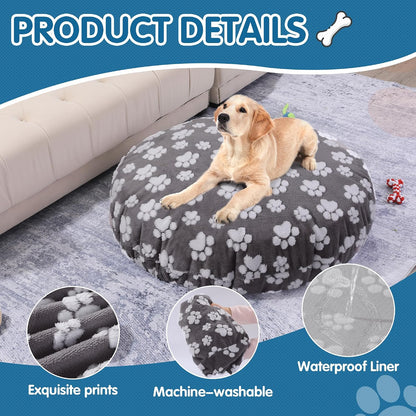Washable Dog Bed Covers Replacement Round Waterproof Bed Cover for Dog Soft Pet Bed Cover with Lovely Dog Paw Print and Double-Sided Usable Design,Cover Only(Dark Gray,30 * 30 * 10in)
