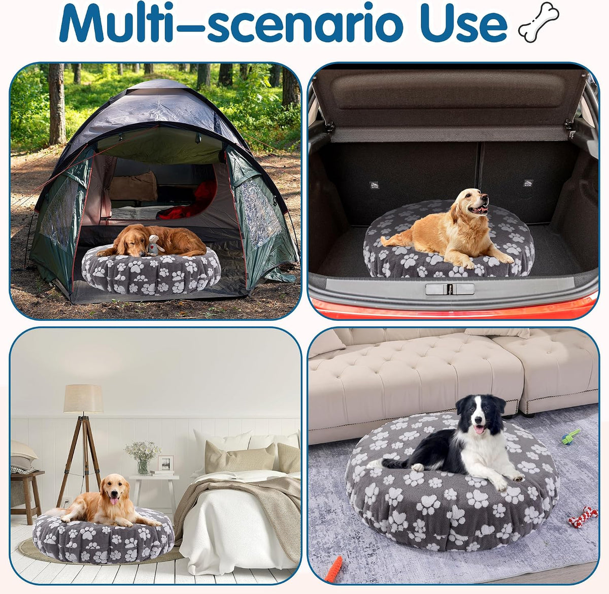 Washable Dog Bed Covers Replacement Round Waterproof Bed Cover for Dog Soft Pet Bed Cover with Lovely Dog Paw Print and Double-Sided Usable Design,Cover Only(Dark Gray,30 * 30 * 10in)