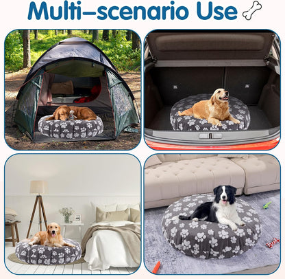 Washable Dog Bed Covers Replacement Round Waterproof Bed Cover for Dog Soft Pet Bed Cover with Lovely Dog Paw Print and Double-Sided Usable Design,Cover Only(Dark Gray,30 * 30 * 10in)