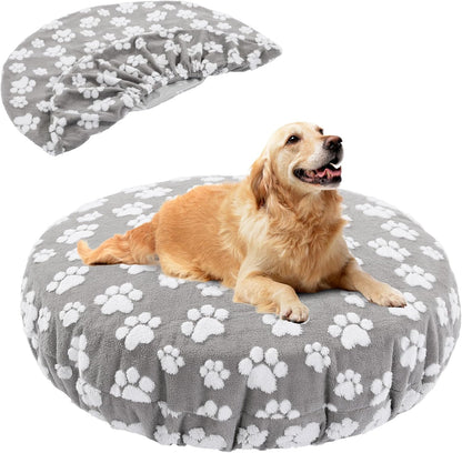 Washable Dog Bed Covers Replacement Round Waterproof Bed Cover for Dog Soft Pet Bed Cover with Lovely Dog Paw Print and Double-Sided Usable Design,Cover Only(Dark Gray,30 * 30 * 10in)