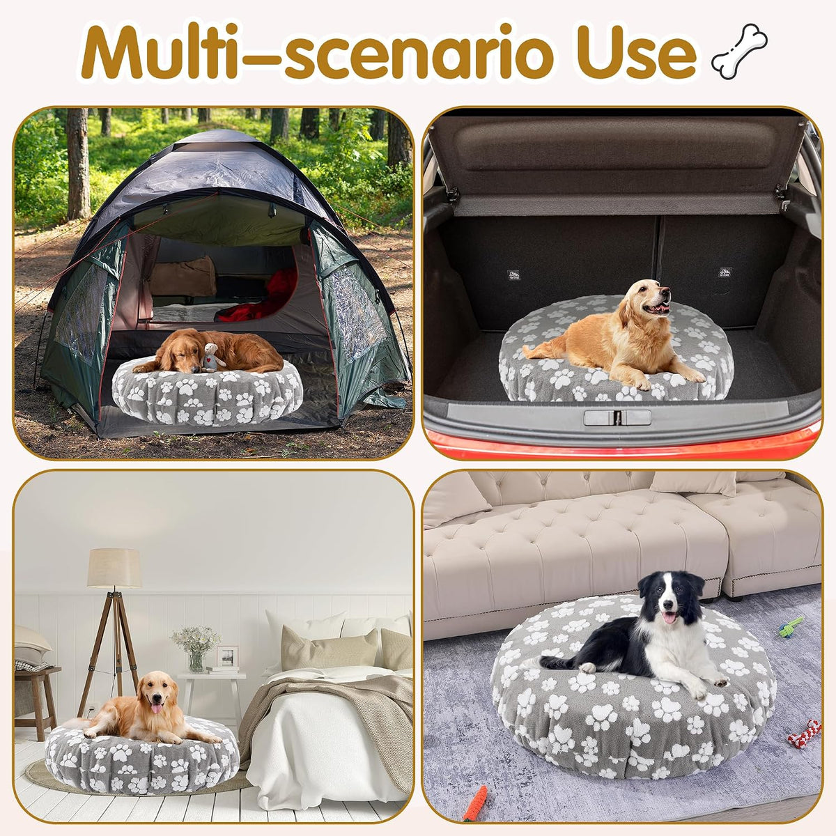 Washable Dog Bed Covers Replacement Round Waterproof Bed Cover for Dog Soft Pet Bed Cover with Lovely Dog Paw Print and Double-Sided Usable Design,Cover Only(Dark Gray,30 * 30 * 10in)