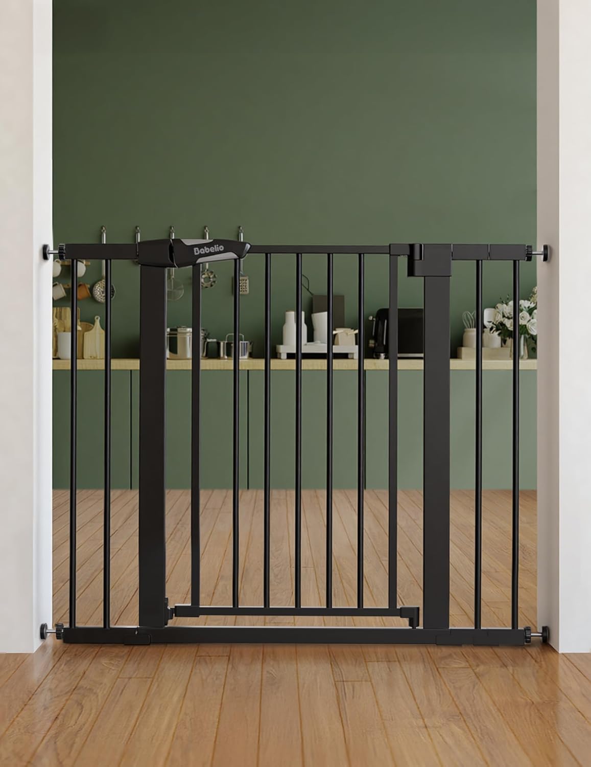 Pressure Mounted Baby Gate for Stairs, 26-40" Wide No Drilling Option, Auto Close with 3-Way Locking, Easy Install Safety Gate for Doorways, Kitchen, Hallway, Laundry, Indoor Use, White