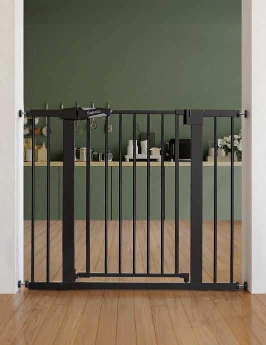 Pressure Mounted Baby Gate for Stairs, 26-40" Wide No Drilling Option, Auto Close with 3-Way Locking, Easy Install Safety Gate for Doorways, Kitchen, Hallway, Laundry, Indoor Use, White