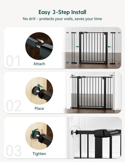 Pressure Mounted Baby Gate for Stairs, 26-40" Wide No Drilling Option, Auto Close with 3-Way Locking, Easy Install Safety Gate for Doorways, Kitchen, Hallway, Laundry, Indoor Use, White
