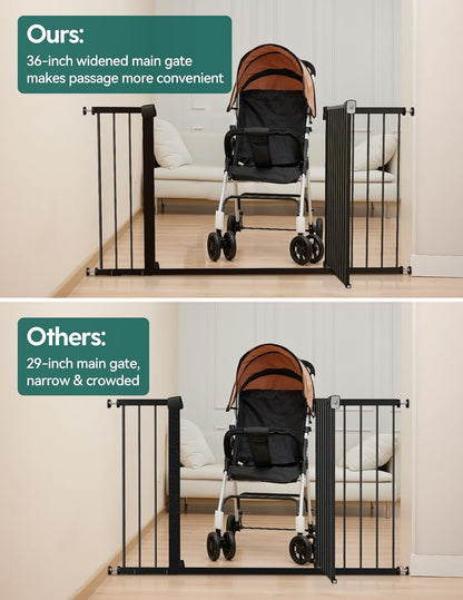 Pressure Mounted Baby Gate for Stairs, 26-40" Wide No Drilling Option, Auto Close with 3-Way Locking, Easy Install Safety Gate for Doorways, Kitchen, Hallway, Laundry, Indoor Use, White