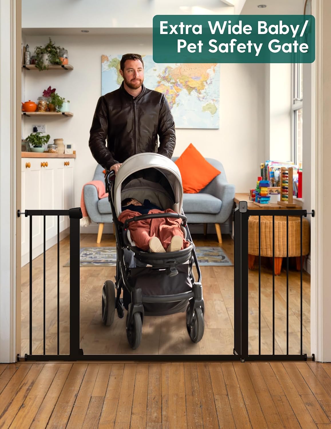 Pressure Mounted Baby Gate for Stairs, 26-40" Wide No Drilling Option, Auto Close with 3-Way Locking, Easy Install Safety Gate for Doorways, Kitchen, Hallway, Laundry, Indoor Use, White