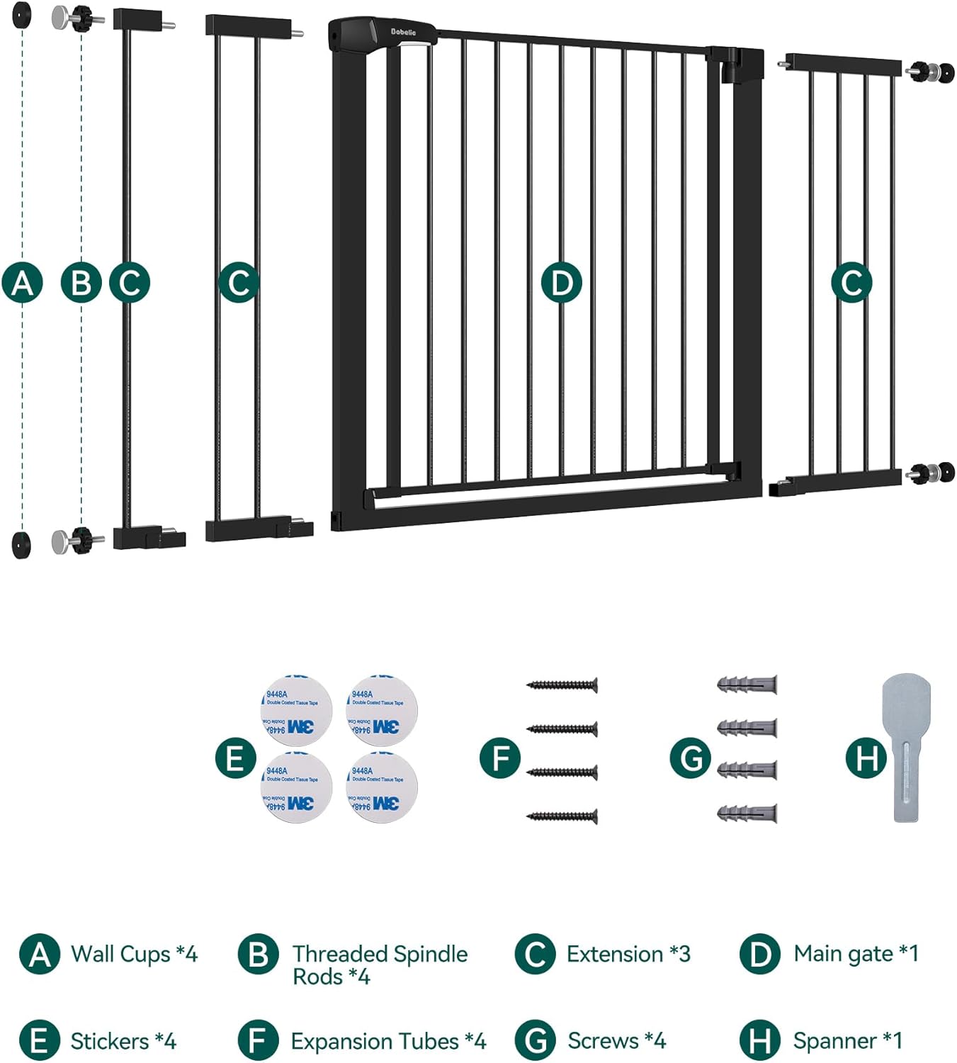 Pressure Mounted Baby Gate for Stairs, 26-40" Wide No Drilling Option, Auto Close with 3-Way Locking, Easy Install Safety Gate for Doorways, Kitchen, Hallway, Laundry, Indoor Use, White