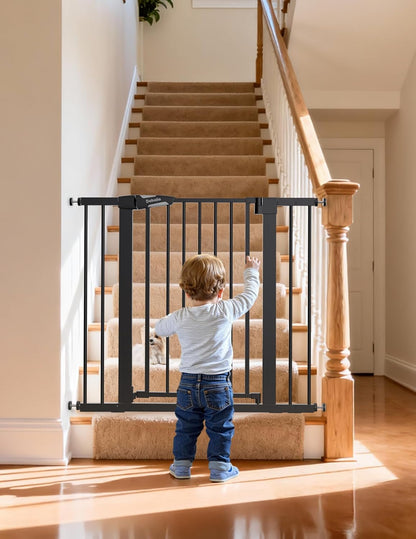 Pressure Mounted Baby Gate for Stairs, 26-40" Wide No Drilling Option, Auto Close with 3-Way Locking, Easy Install Safety Gate for Doorways, Kitchen, Hallway, Laundry, Indoor Use, White