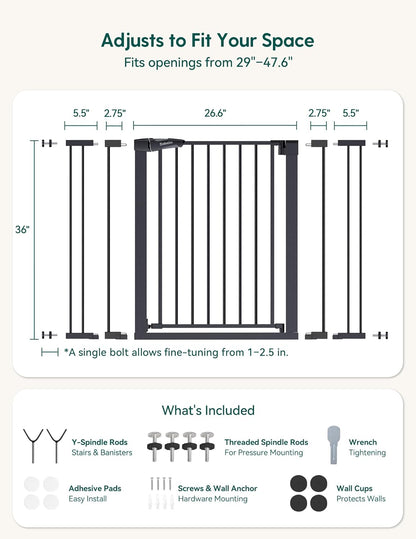 Pressure Mounted Baby Gate for Stairs, 26-40" Wide No Drilling Option, Auto Close with 3-Way Locking, Easy Install Safety Gate for Doorways, Kitchen, Hallway, Laundry, Indoor Use, White