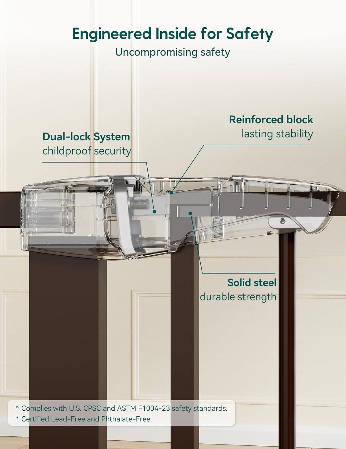 Pressure Mounted Baby Gate for Stairs, 26-40" Wide No Drilling Option, Auto Close with 3-Way Locking, Easy Install Safety Gate for Doorways, Kitchen, Hallway, Laundry, Indoor Use, White