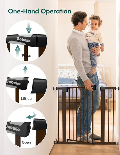Pressure Mounted Baby Gate for Stairs, 26-40" Wide No Drilling Option, Auto Close with 3-Way Locking, Easy Install Safety Gate for Doorways, Kitchen, Hallway, Laundry, Indoor Use, White