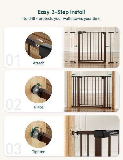 Pressure Mounted Baby Gate for Stairs, 26-40" Wide No Drilling Option, Auto Close with 3-Way Locking, Easy Install Safety Gate for Doorways, Kitchen, Hallway, Laundry, Indoor Use, White