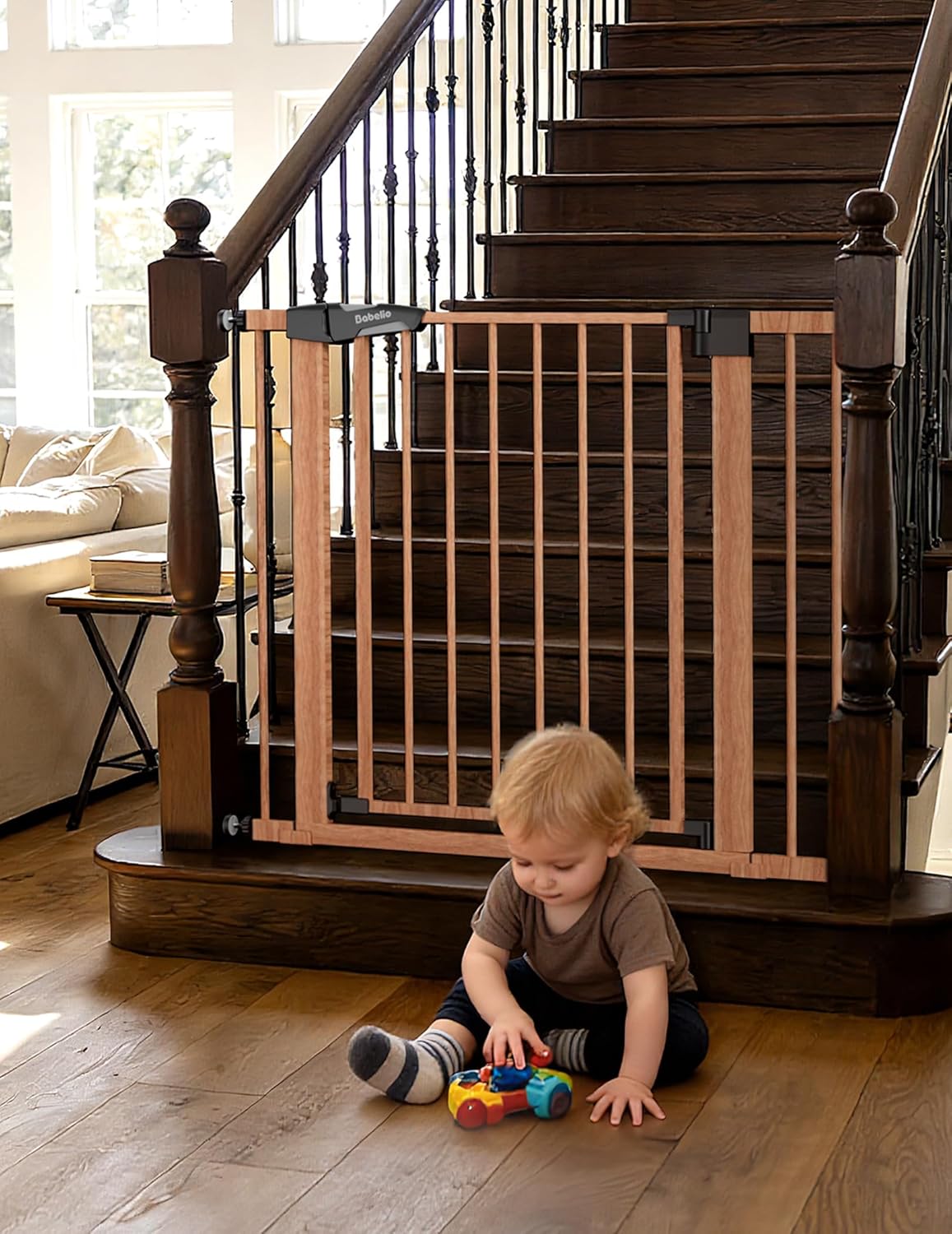 Pressure Mounted Baby Gate for Stairs, 26-40" Wide No Drilling Option, Auto Close with 3-Way Locking, Easy Install Safety Gate for Doorways, Kitchen, Hallway, Laundry, Indoor Use, White