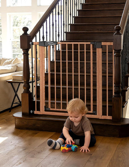 Pressure Mounted Baby Gate for Stairs, 26-40" Wide No Drilling Option, Auto Close with 3-Way Locking, Easy Install Safety Gate for Doorways, Kitchen, Hallway, Laundry, Indoor Use, White