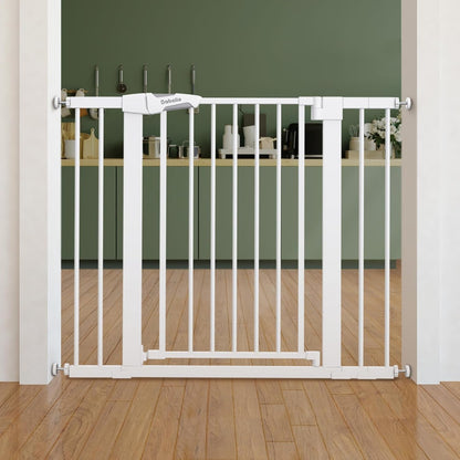 Pressure Mounted Baby Gate for Stairs, 26-40" Wide No Drilling Option, Auto Close with 3-Way Locking, Easy Install Safety Gate for Doorways, Kitchen, Hallway, Laundry, Indoor Use, White