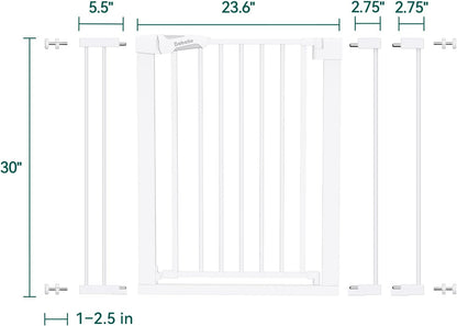 Pressure Mounted Baby Gate for Stairs, 26-40" Wide No Drilling Option, Auto Close with 3-Way Locking, Easy Install Safety Gate for Doorways, Kitchen, Hallway, Laundry, Indoor Use, White