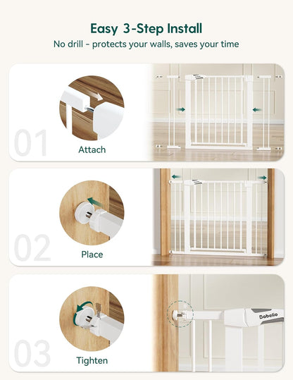 Pressure Mounted Baby Gate for Stairs, 26-40" Wide No Drilling Option, Auto Close with 3-Way Locking, Easy Install Safety Gate for Doorways, Kitchen, Hallway, Laundry, Indoor Use, White